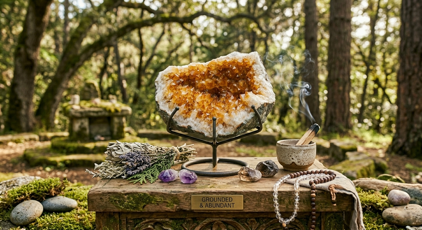 Citrine geode crystal displaying warm golden hues, representing abundance and spiritual meaning