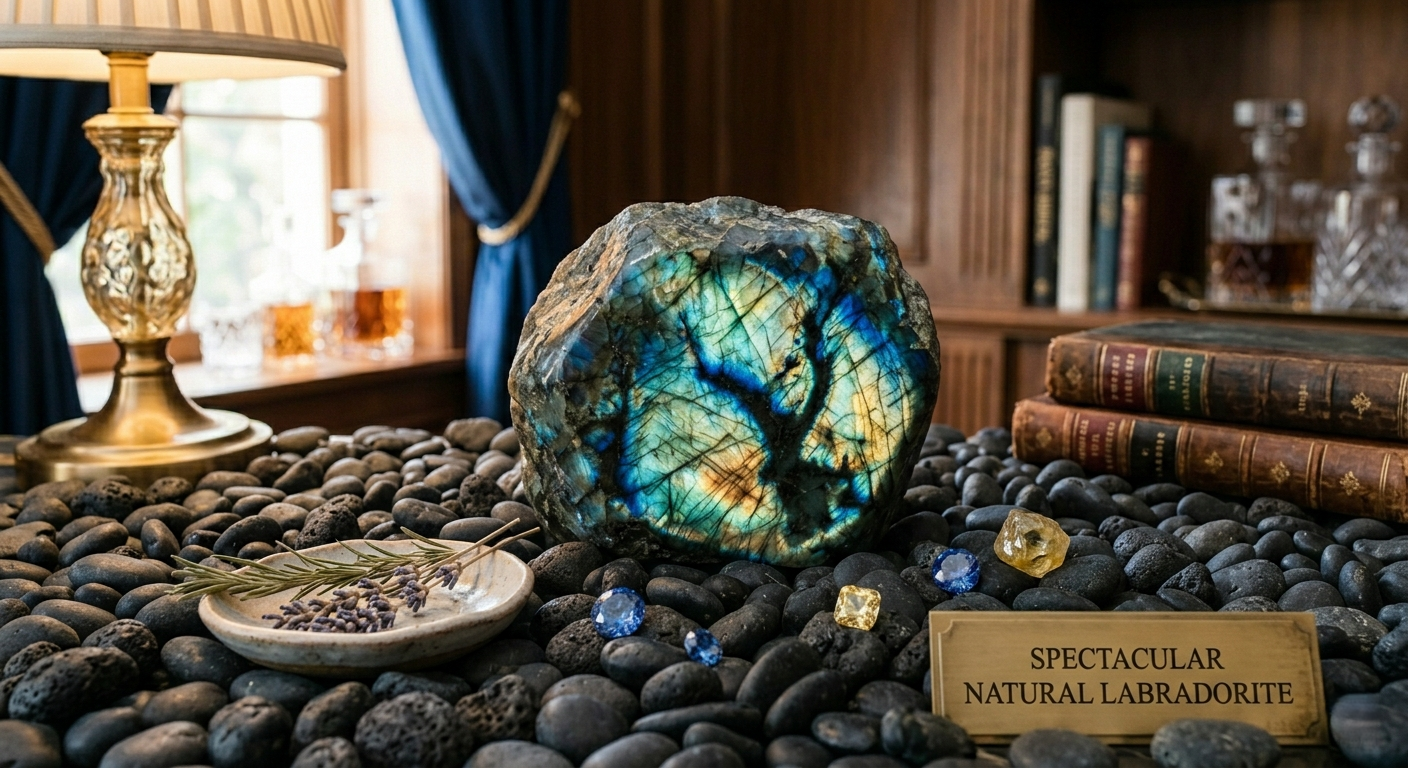Premium labradorite specimen displaying vivid iridescent labradorescence, hand-selected for serious mineral collectors
