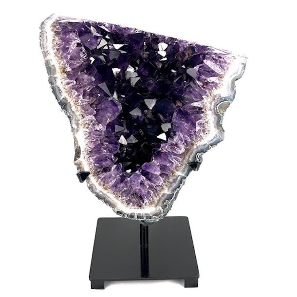 Brazilian Dark Purple Amethyst Geode with Rich Large Crystal Points and Custom Stand - Natural Amethyst from Brazil 19lbs 3oz, 14" Tall