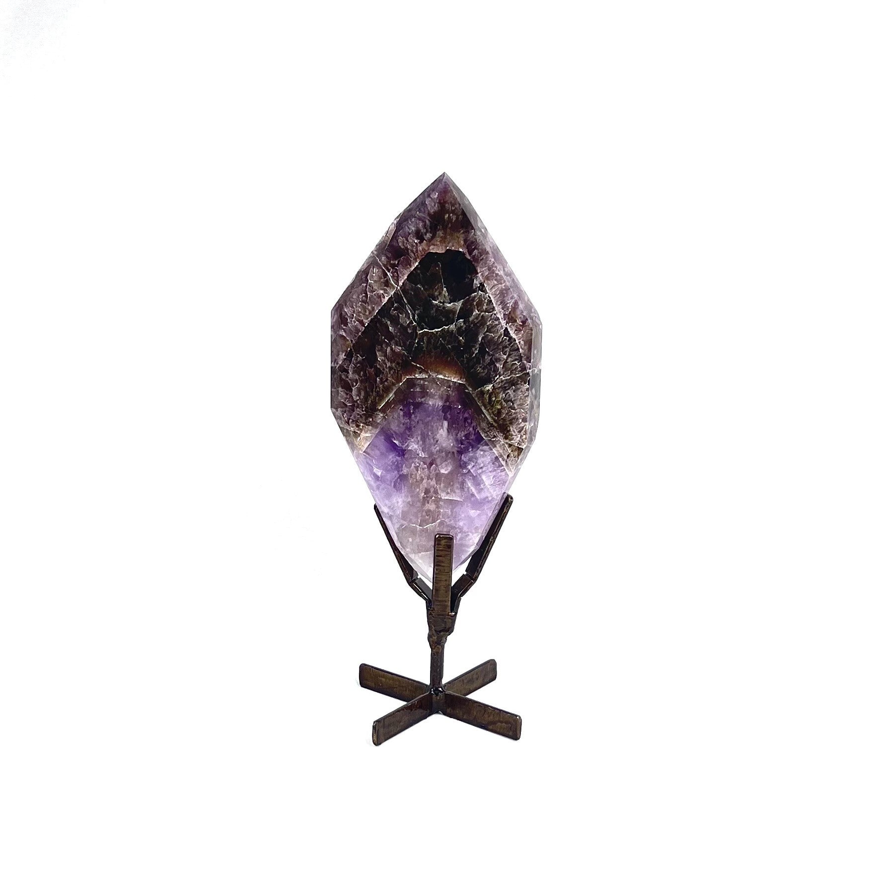 Brazilian Polished Super 7 Crystal on Custom Stand - Natural Healing Crystal 1lb 3oz, 10 3/16" Tall