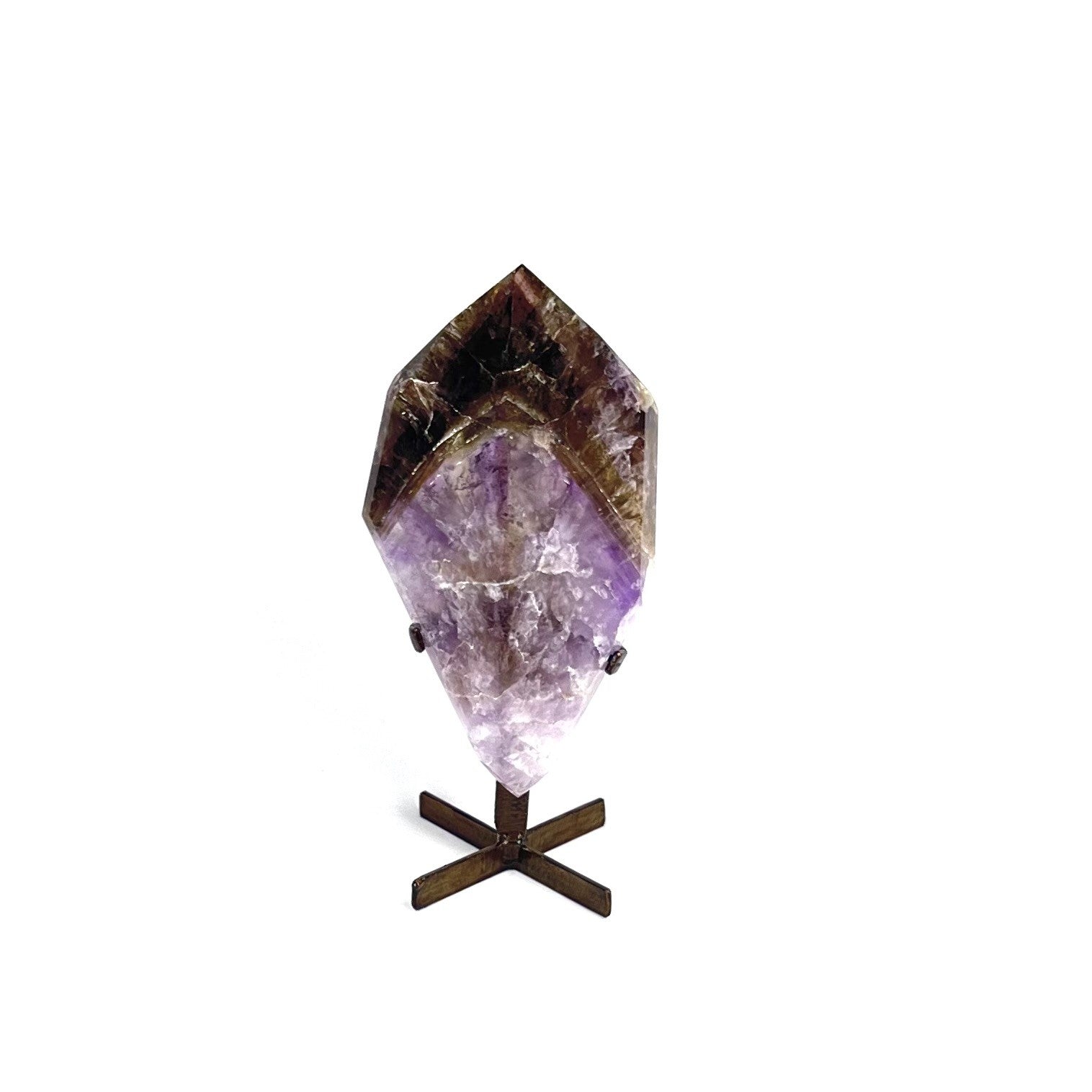 Brazilian Polished Super 7 Crystal on Custom Stand - Natural Healing Crystal 1lb 1oz, 8 3/4" Tall