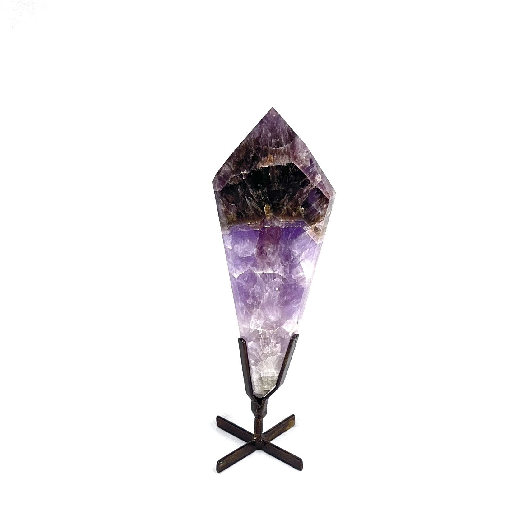 Brazilian Polished Super 7 Crystal on Custom Stand - Natural Healing Crystal 1lb 7oz, 10 7/8" Tall