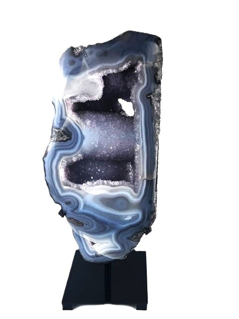 Brazilian Agate & Light Purple Amethyst Geode Slice with Custom Stand 17lbs, 17" Tall