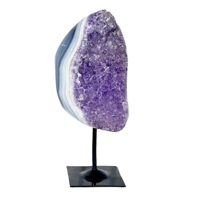 Brazilian Agate & Amethyst Geode on Black Stand 9lbs 4oz, 12 13/16" Tall
