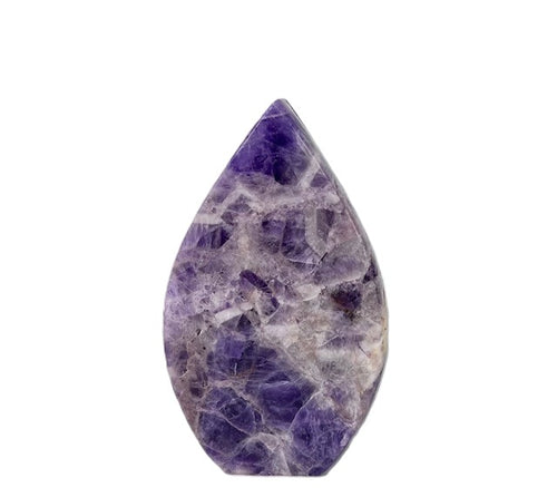 Brazilian amethyst freeform crystal, 5 9/16 inches tall, 1lb 15oz, rich purple hues with natural color variation, expertly cut and polished freeform shape