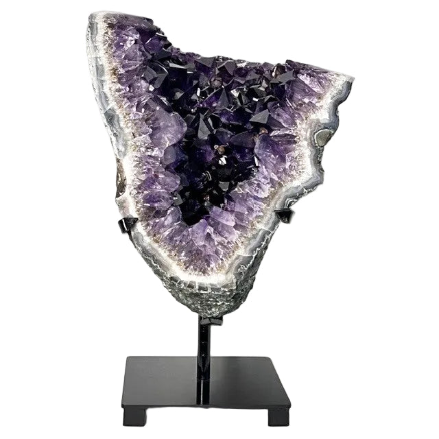 Brazilian Dark Purple Amethyst Geode on Black Stand 19lbs 3oz, 14" Tall
