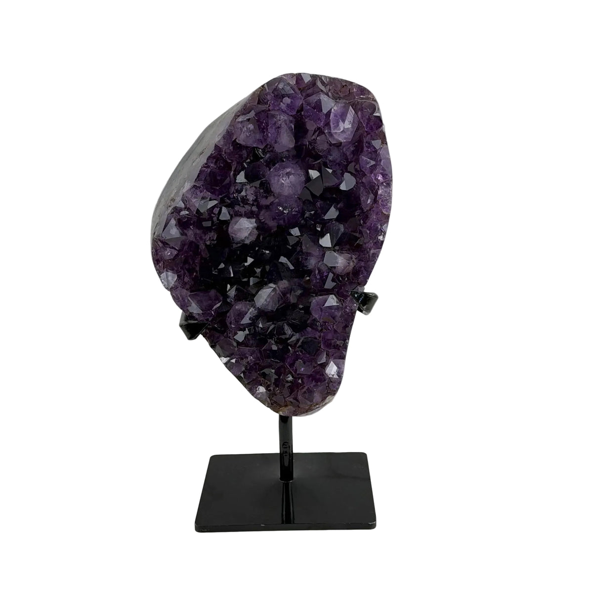 Brazilian Dark Purple Amethyst Geode on Black Stand 8lbs 6oz, 11 1/4" Tall