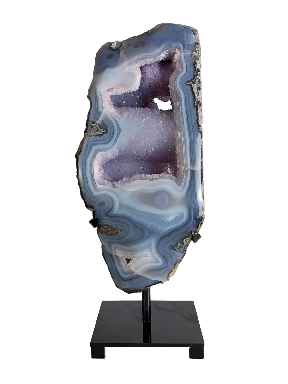 Brazilian Agate & Light Purple Amethyst Geode Slice with Custom Stand 17lbs, 17" Tall