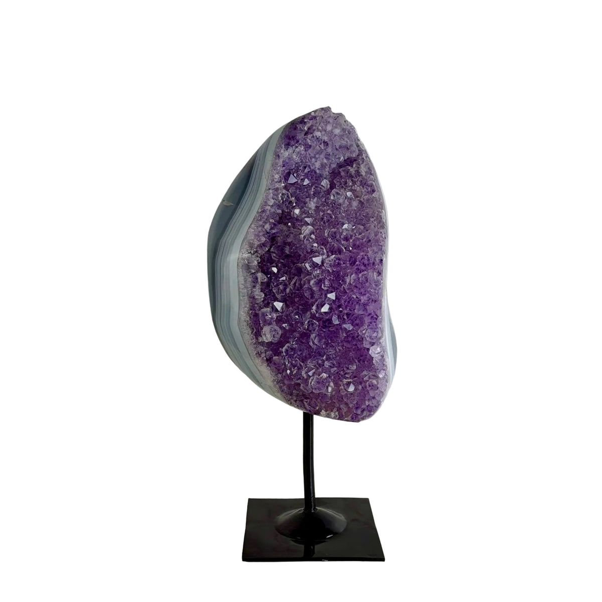 Brazilian Agate & Amethyst Geode on Black Stand 9lbs 4oz, 12 13/16" Tall