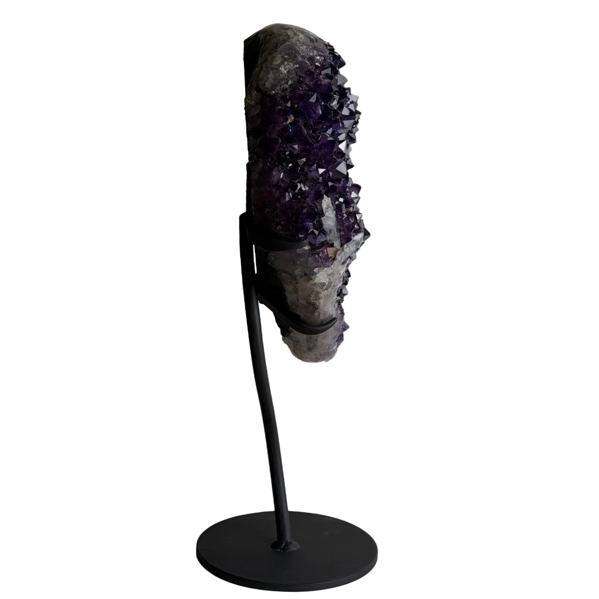 Large Uruguayan Amethyst Geode with Custom Black Stand 23lbs, 19 5/8" Tall