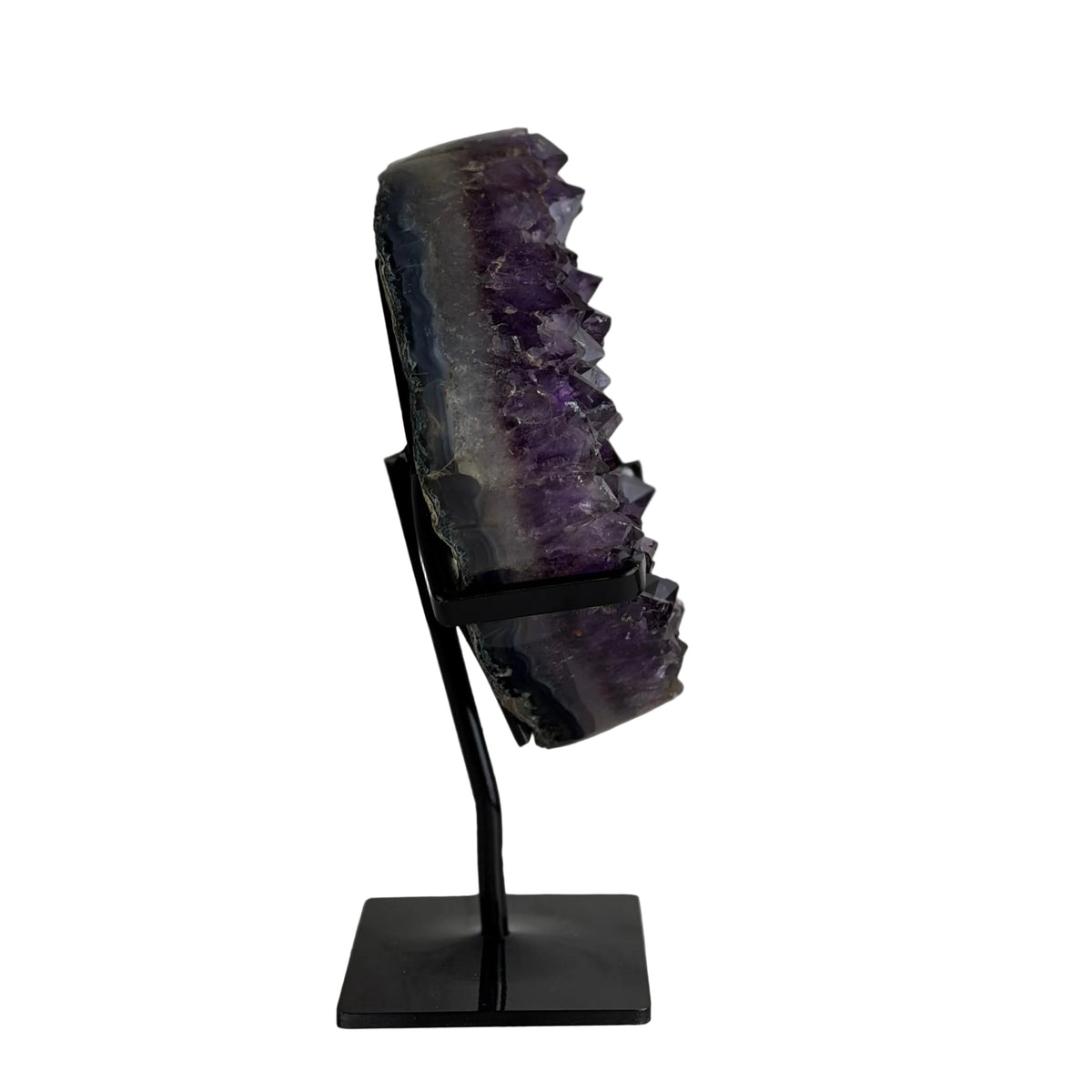 Brazilian Dark Purple Amethyst Geode on Black Stand 8lbs 6oz, 11 1/4" Tall