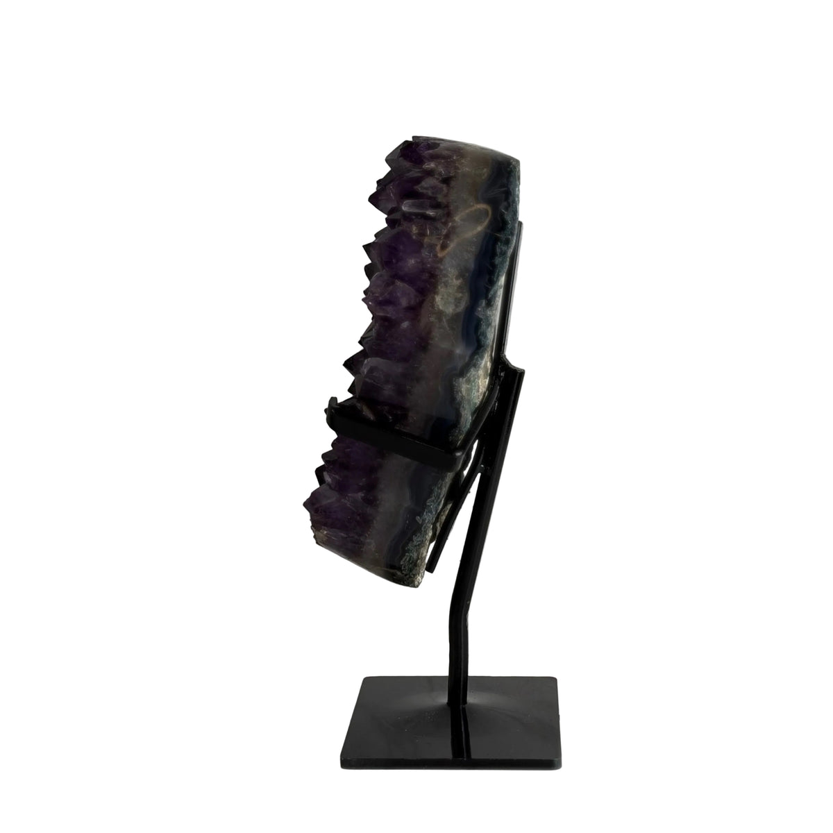 Brazilian Dark Purple Amethyst Geode on Black Stand 8lbs 6oz, 11 1/4" Tall