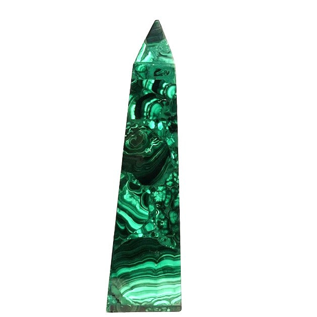 Malachite Obelisk Crystal - Natural Green Malachite Tower with Banded Patterns 8oz, 5 11/16" Tall
