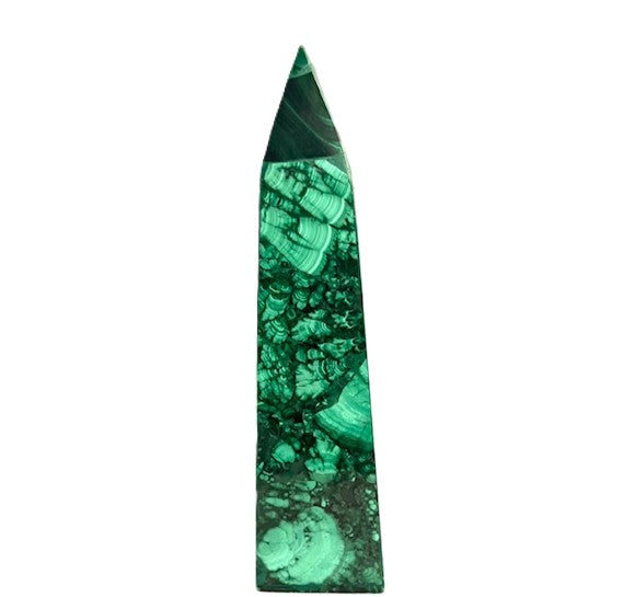 Malachite Obelisk Crystal - Natural Green Malachite Tower with Banded Patterns 6oz, 5 11/16" Tall