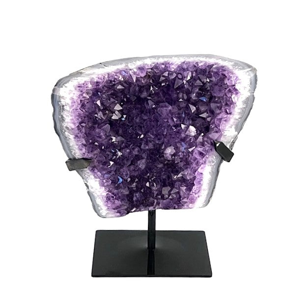 Amethyst Geode from Brazil with Custom Stand – Natural Purple Crystal 8lbs 12oz, 8 1/4" Tall