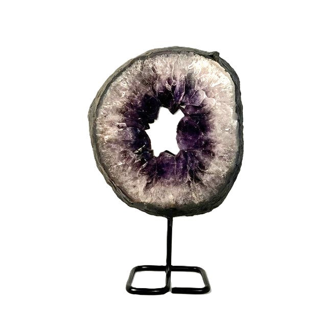Brazilian Amethyst Geode Slice Ring with Custom Stand 8lbs 3oz, 12" Tall