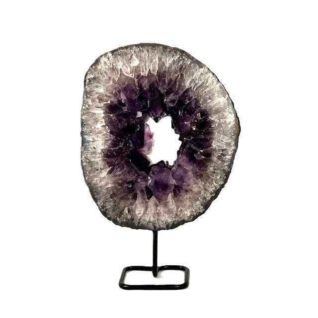 Brazilian Amethyst Geode Slice Ring with Custom Stand 8lbs 3oz, 12" Tall