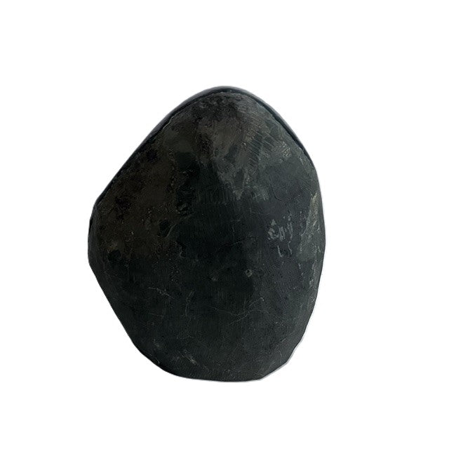 Back view of Brazilian teardrop amethyst geode showing its rounded dark stone exterior